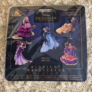 Disney Designer Collector’s Masquerade Pin Set - Purple, Blue, Red, Orange